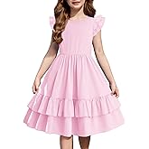 Arshiner Girls Dress Tween Boho Flutter Sleeve Tiered A Line Summer Dresses with Pockets