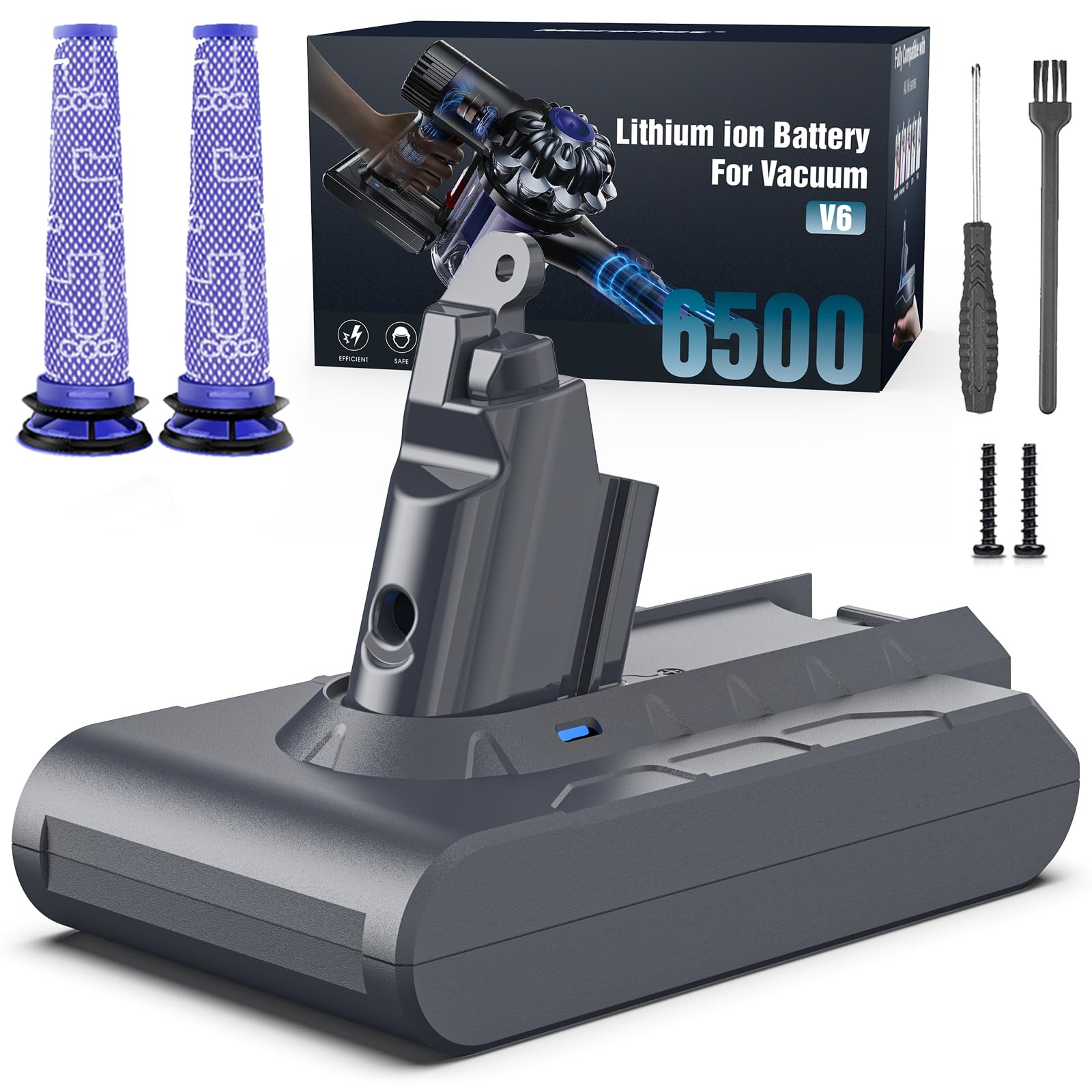 Photo 1 of **SEE CLERK NOTES** Battery Replacement for Dyson V6, 6500mAh Li-ion Battery Compatible with V6 Animal V6 Absolute V6 Motorhead V6 Fluffy SV03 SV04 SV05 SV06 SV07 SV09 DC58 DC59 DC61 DC62 DC72 DC74 Vacuum Cleaner