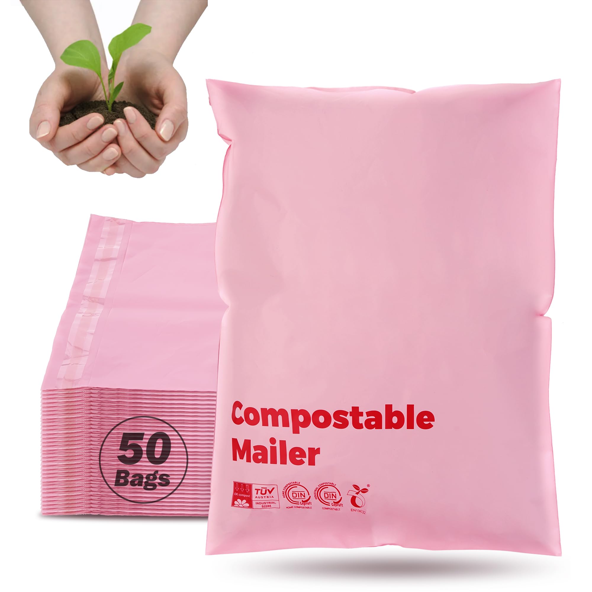 Photo 1 of JENCENBIO Compostable Mailers Bags 6x11 Inch with Self-sealing Strip Eco Friendly Shipping Bags Envelopes for Clothing Shoes Packaging 50 Pack Pink