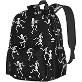DEKIFNHG Halloween Dancing Skeleton School Backpack Casual Sports Goth Skull Bookbag Travel Laptop for Students Boys Girls
