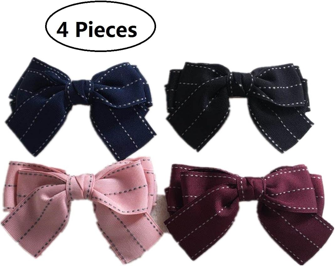 4Pcs Large Bowknot Hair Bow Clips, 5 Inches Oversize French Barrette Style Hair Clips Ribbon Bowknot Headwear Headwrap Hair Accessories for Women Girls by Tsuen, Pack of 4
