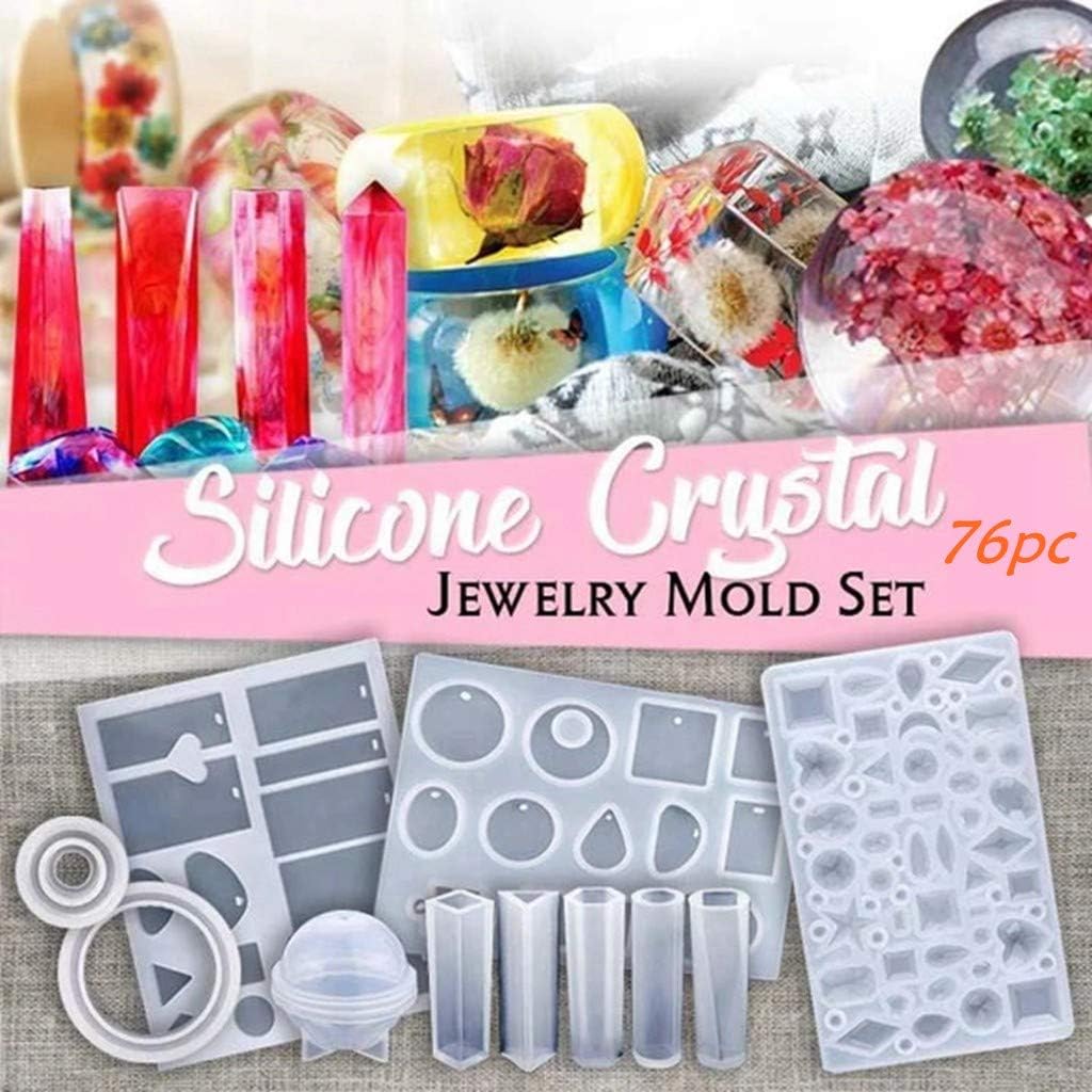 DIY Crystal Glue Jewelry Mold - Silicone Casting Molds and Tools Set with a Black Storage Bag for DIY Resin Jewelry Craft Making,83pcs/76pcs (76pcs)