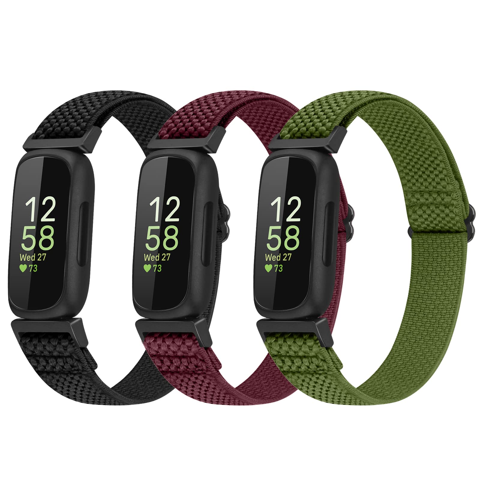 Enkic 3 Pack Elastic Strap Compatible with Fitbit Inspire/Fitbit Ace, Adjustable Stretchy Nylon Sport Replacement Wristband for Men Women