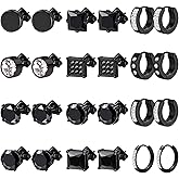 NEWITIN 12 Pairs Stainless Steel Stud Earrings for Men Hypoallergenic Earring Unisex Studs Inlaid Cubic Zirconia Men Earrings Hoop CZ Stud Earring Set for Women