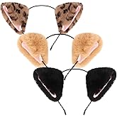 KIUEZIR 3PCS Cat Fox Faux Fur Ears Headbands for Women Girls Handmade Cute Animal Fur Hairband Halloween Cosplay Party Hair Accessories Headpiece
