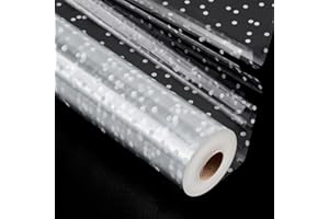TIMEUPRISE 120 ft Clear Cellophane Wrap Roll (120 Ft x 34 in), 3 Mil Thicken Irregular White Dot Cellophane Gift Wrapping Pap