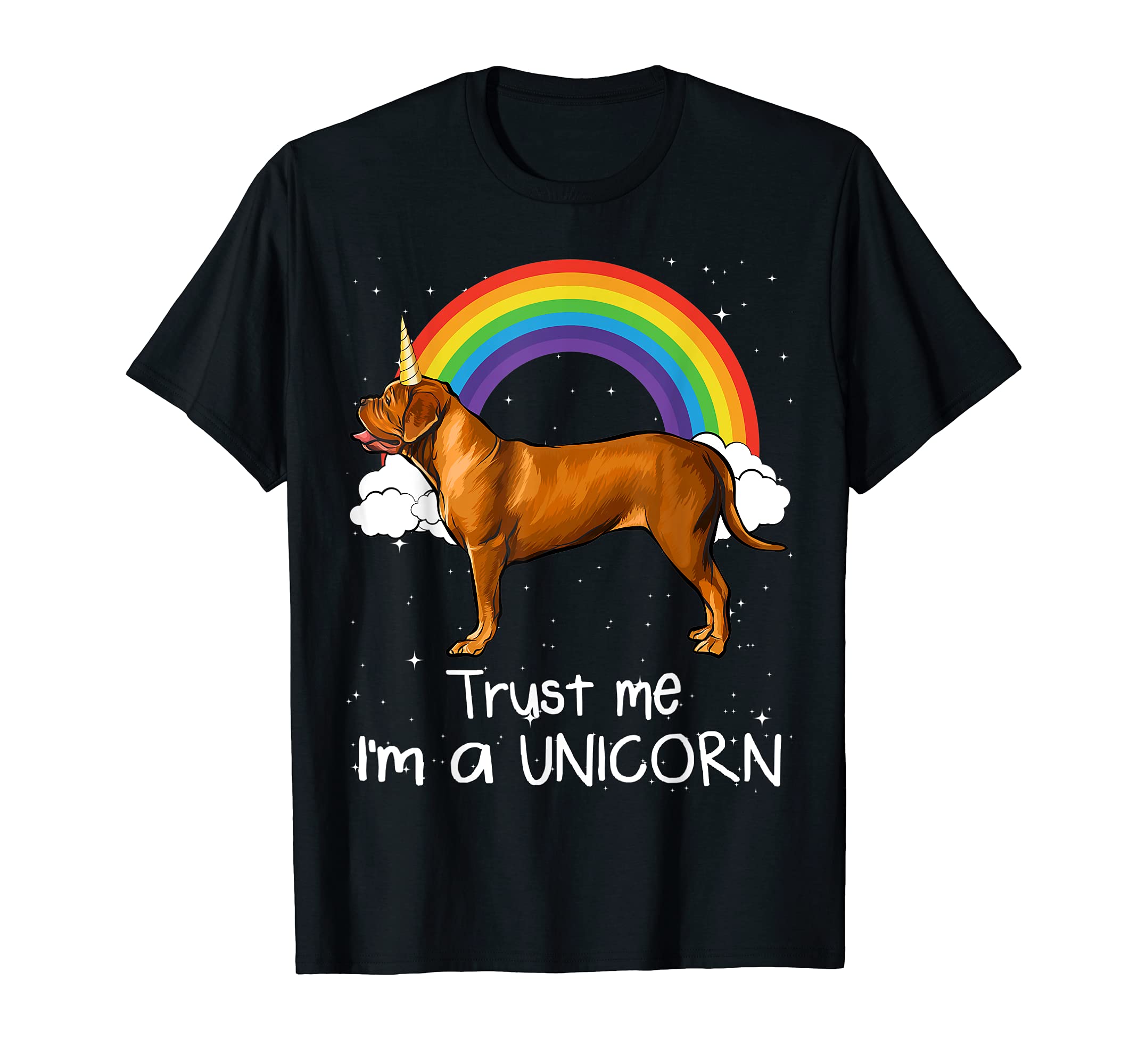 Rainbow Dogues de Bordeaux Trust Me I'm A Unicorn Dog T-Shirt
