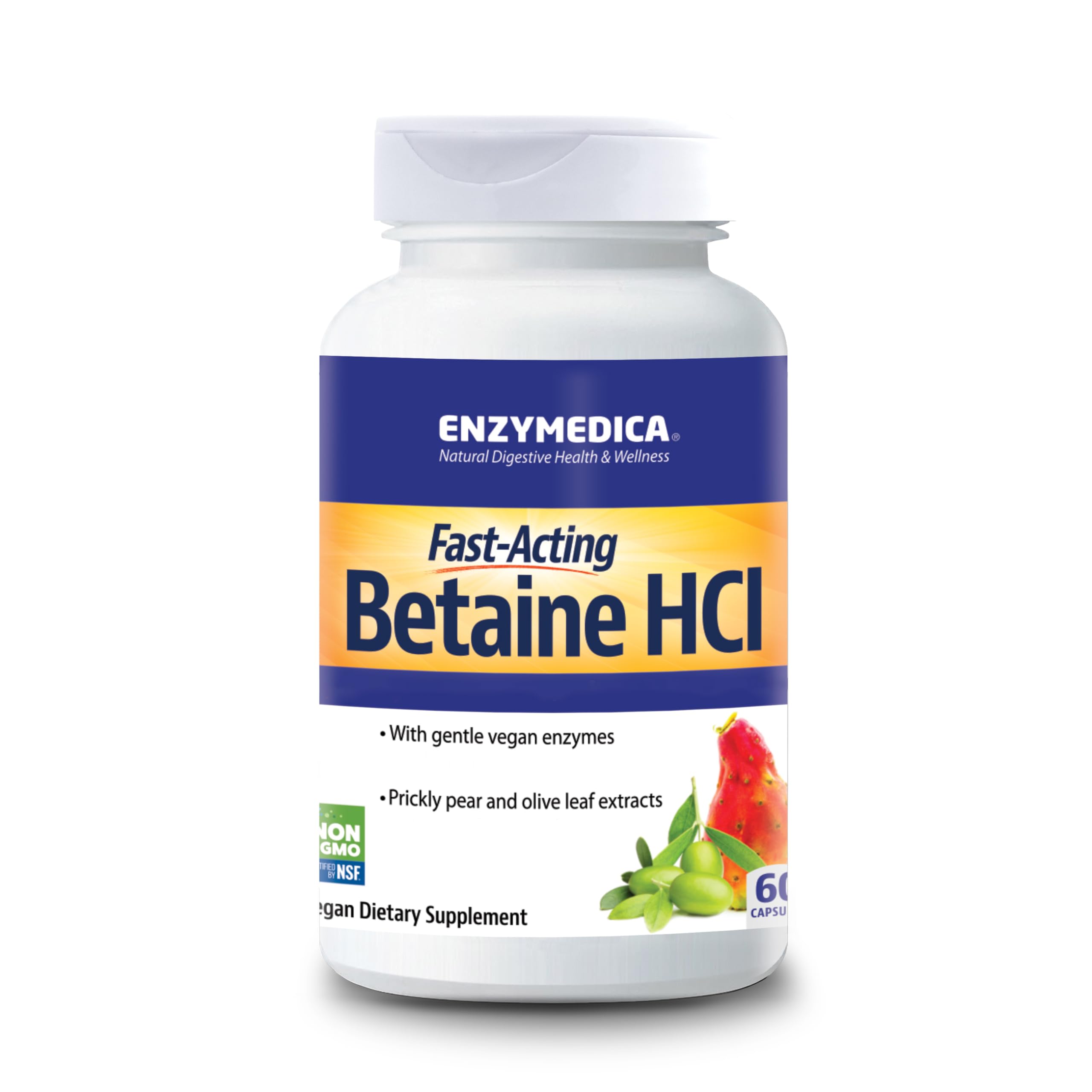 Enzymedica, Betaine HCI, 600mg, Protein Digestion, Dietary Supplement, 60 Capsules, Vegan, Gluten-Free, Soy-Free, Non-GMO