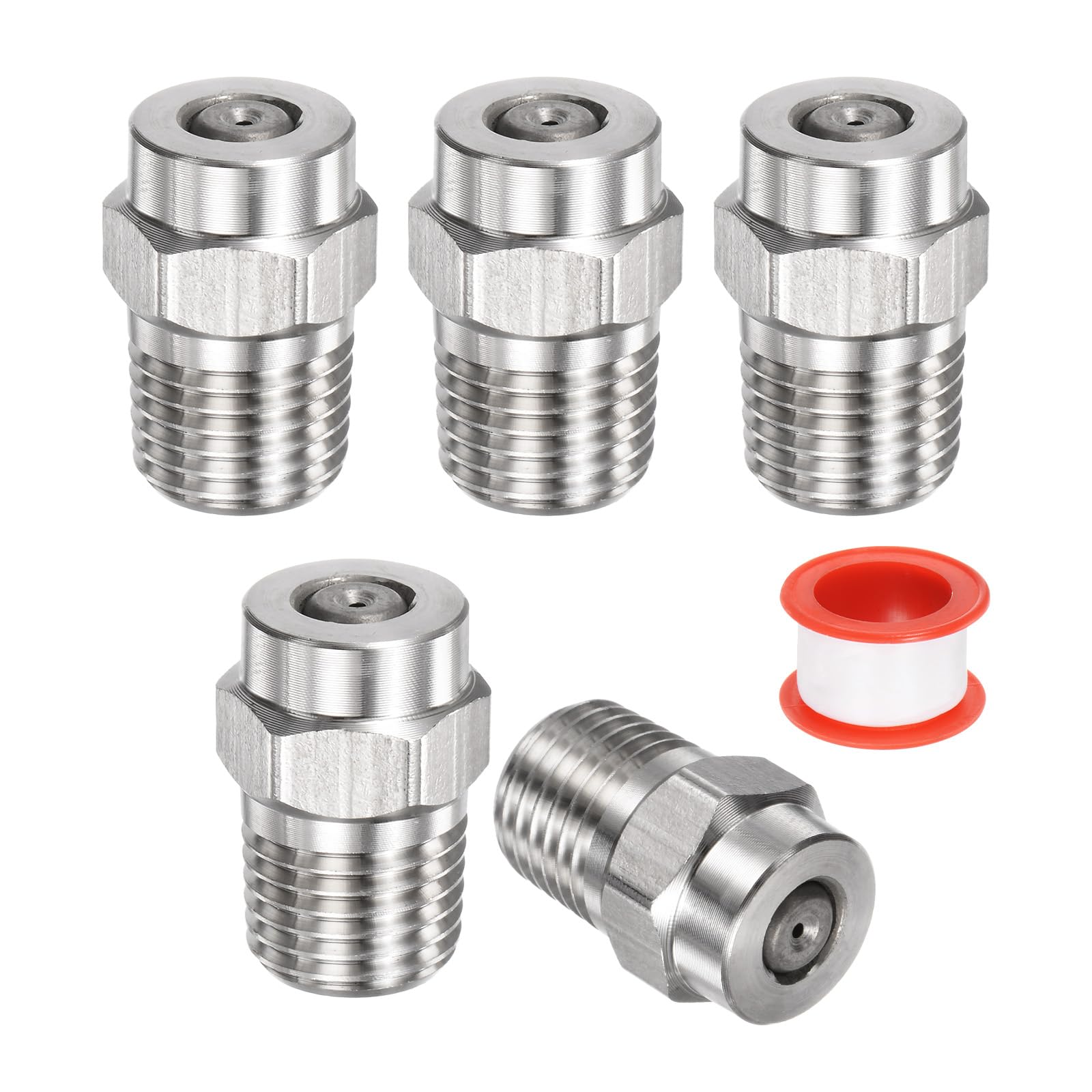 M METERXITY 5 Pack Surface Clean Tips - 0 Degree 1/4" NPT Male Pressure Washer Nozzles Cleaner Nozzle Replacement, Stainless Steel with Sealing Tape, Apply to Water Guns (0.977mm Orifice)