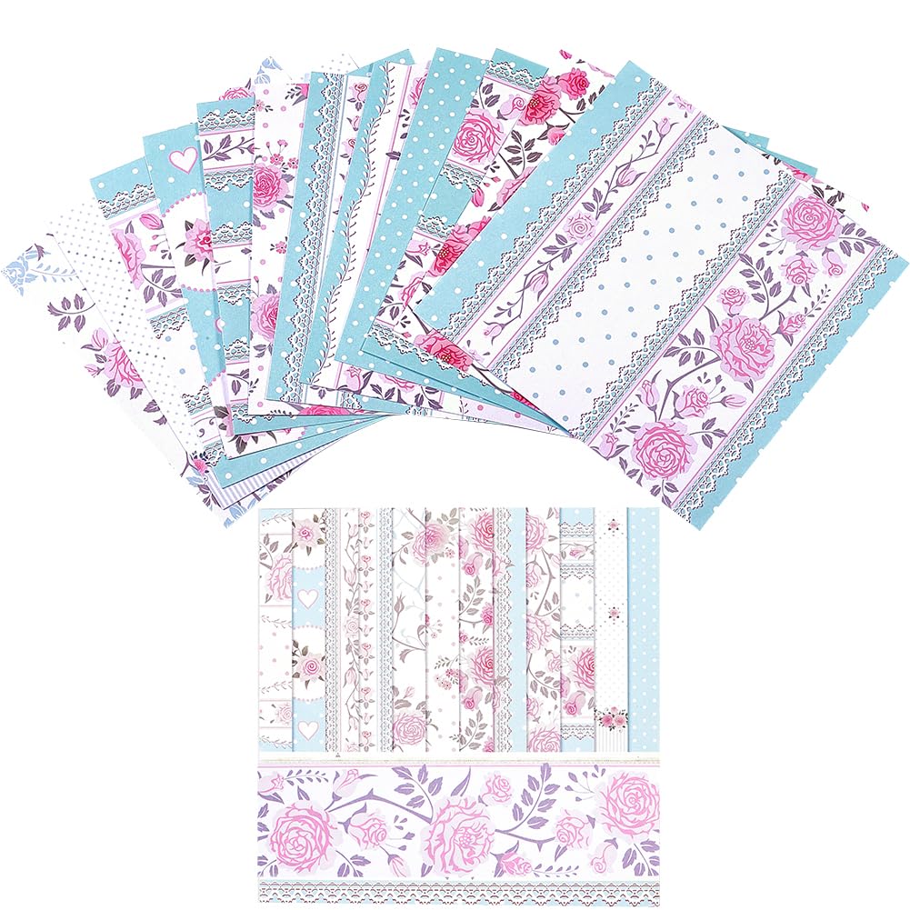 GORGECRAFT 24 Sheets 12 Styles Scrapbook Paper Pad 15.2x15.2cm Rose Flower Single-Sided Decoupage Cardstock Papers Decorative Background Supplies for Card Making Writing Journaling Crafts Gifts