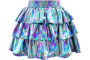 DAXIANG Girls Metallic Skirt with Shorts 3-Layer Pleated Ruffle Skirt for Girls Christmas Dance 4-13 Years