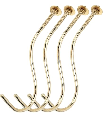 4-Pack Brass Pool Table Hooks - Snooker Cue Rack Holders With Mounting Screws