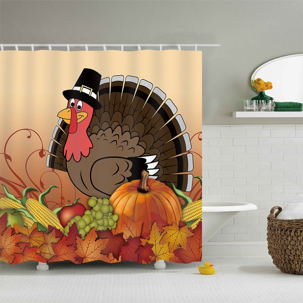 Family Decor Thanksgiving Turkey With Pumpkin Waterproof Bathroom