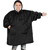 PAVILIA Wearable Blanket for Kids Boy Girl, Warm Cozy Giant Hoodie with Two Pockets, Fleece Sherpa Hooded Pullover for Teen