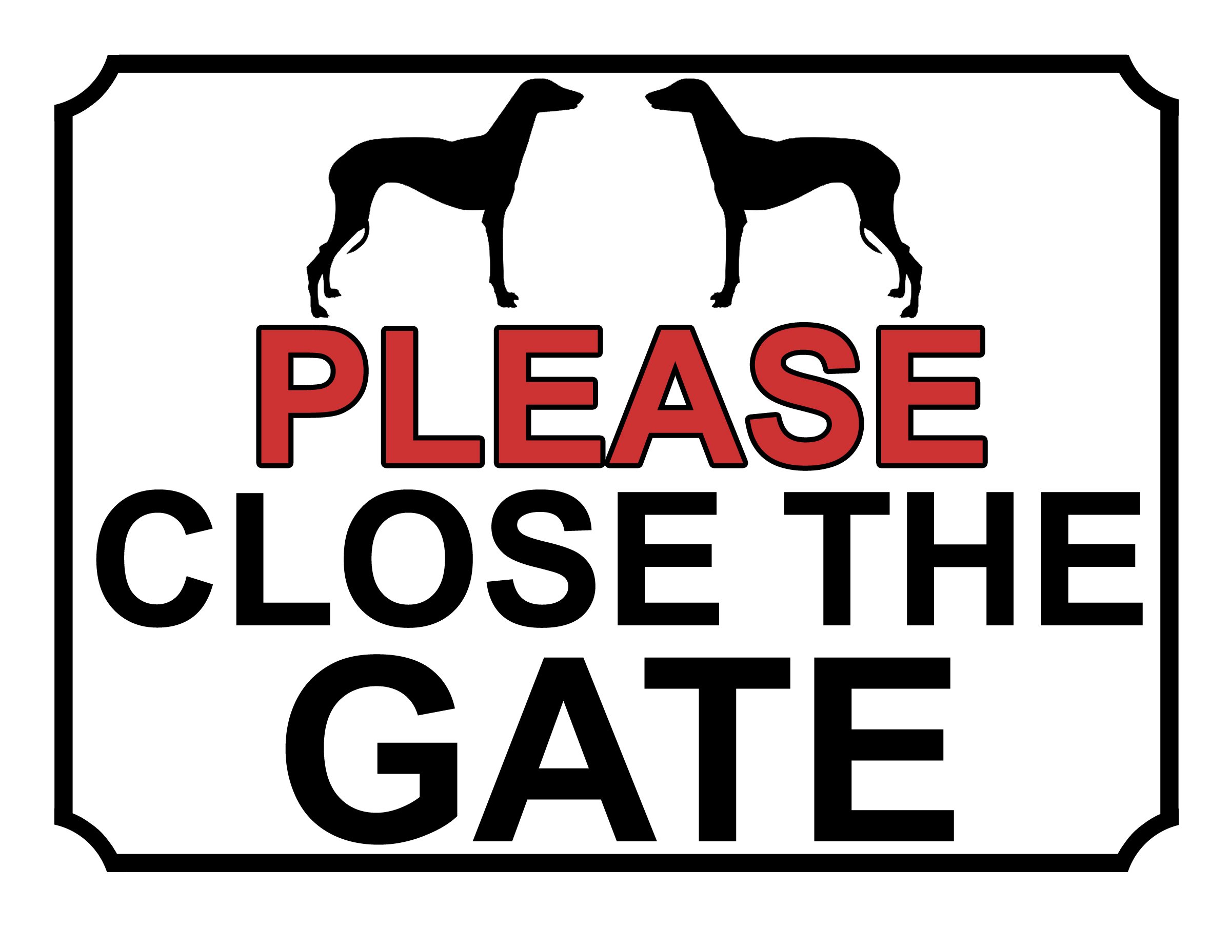 SHAWPRINT PLEASE CLOSE THE GATE DOG THEME METAL SIGN 200MM X 150MM (505H1)