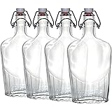 Paksh Novelty Clear Glass Swing Top Pocket Flask / Glass Liquor Bottle | 17 oz [Set of 4]