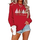 Tewmeu Christmas Sweaters for Women Embroidered Crewneck Pullover Holiday Party Top Merry Christmas Sweatshirts Women