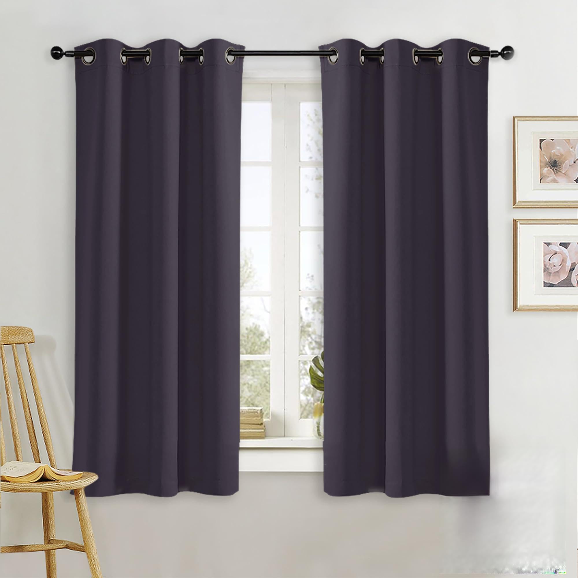 NICETOWN Kitchen Blackout Window Curtain Panel, Greyish Purple, 1 Panel, 42 by 63 inches Long, Home Fashion Thermal Insulated Solid Grommet Room Darkening Drape for Apartment