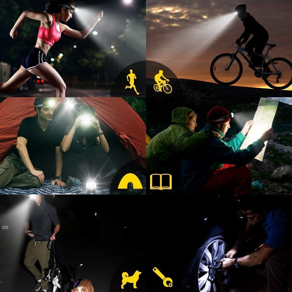 MakeTheOne Linterna frontal ultra brillante Faro Foco Linterna con Bandas flexibles y ángulo de haz Lámpara de Bicicleta Frontal Linterna de Cabeza Al aire libre Camping emergencia lámpara