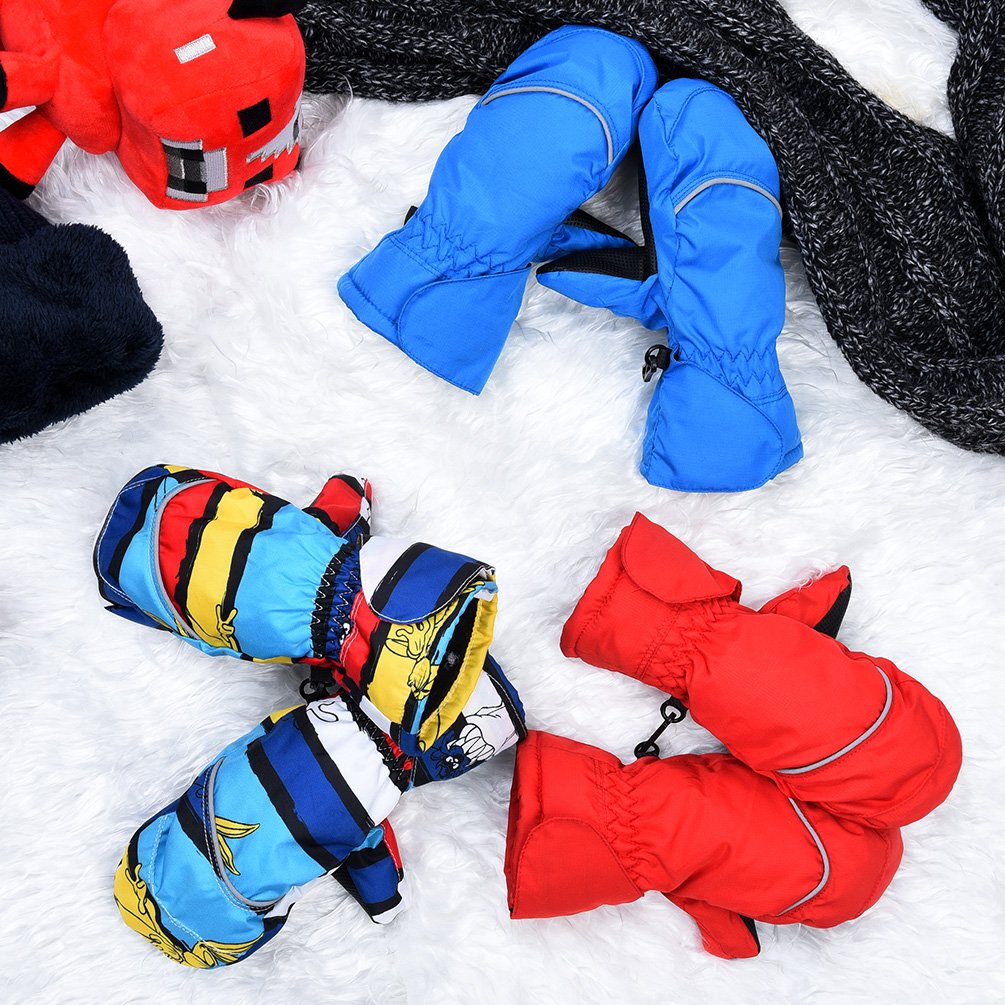 VBIGER Kids Gloves Windproof Winter Ski Mittens,Aged 2-7 (L(6-8 yrs), Red)