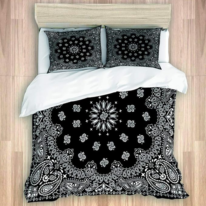 LONSANT Black Bandana with White Ornaments Living Room Home