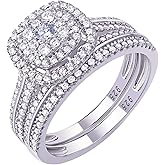 Newshe Jewellery Cubic Zirconia Engagement Rings for Women Wedding Ring Set 925 Sterling Silver Band Round Bridal Sets Anniversary Travel Size 5-12