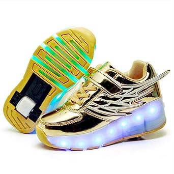 Magic Shoes Unisex Kinder Mode LED Schuhe mit Rollen Drucktaste Einstellbare Skateboardschuhe Outdoor Gymnastik Turnschuhe