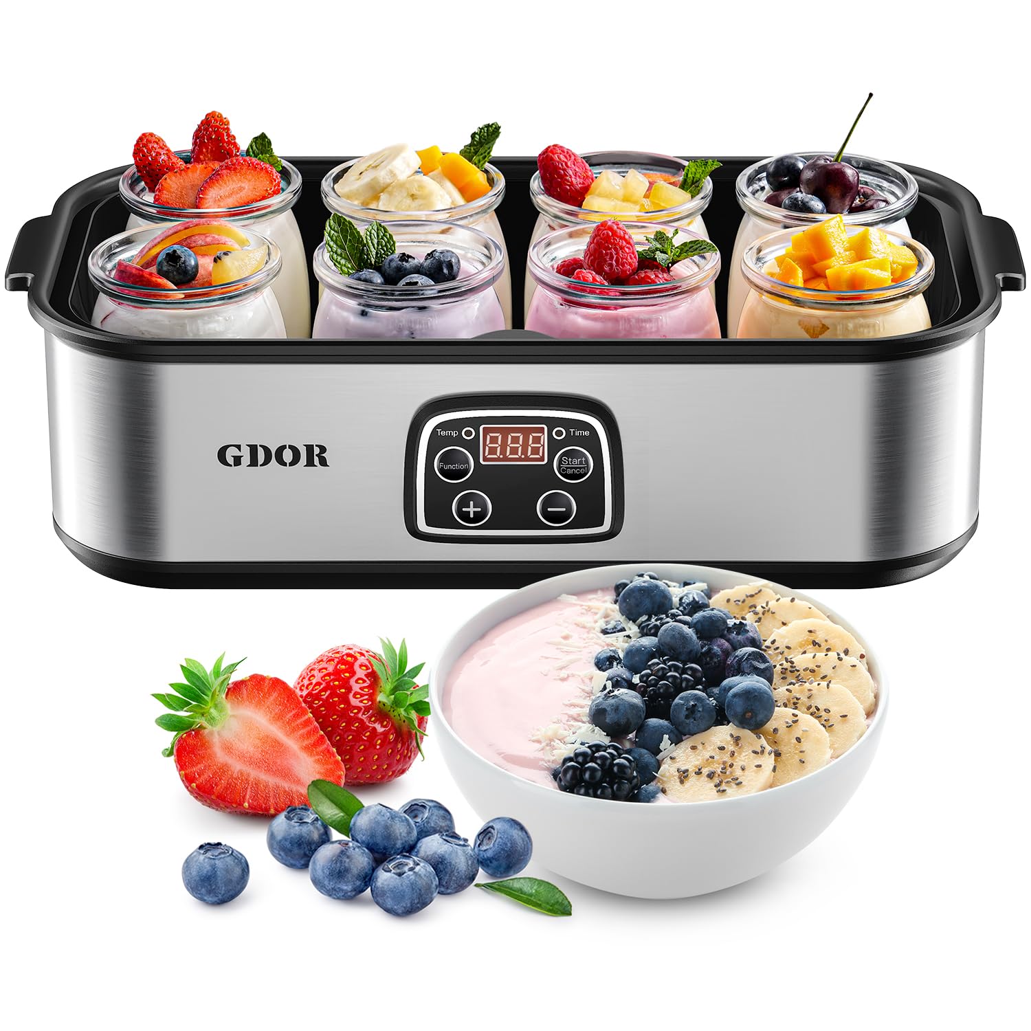 Photo 1 of *MINOR DAMAGE - USED*
GDOR Yogurt Maker with Adjustable Temp & Timer– Probiotic-Rich – Digital Greek Yogurt Machine with 8×6oz BPA-Free Glass Jars, Easy to Use for Home, Stainless Steel