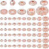 PH PandaHall 100pcs 10 Styles 4~10mm Spacer Beads Bracelet Beads Flat Round Flower Column Bead Rose Gold Metallic Bead for Jewelry Necklaces Friendship Bracelet Crafts Making