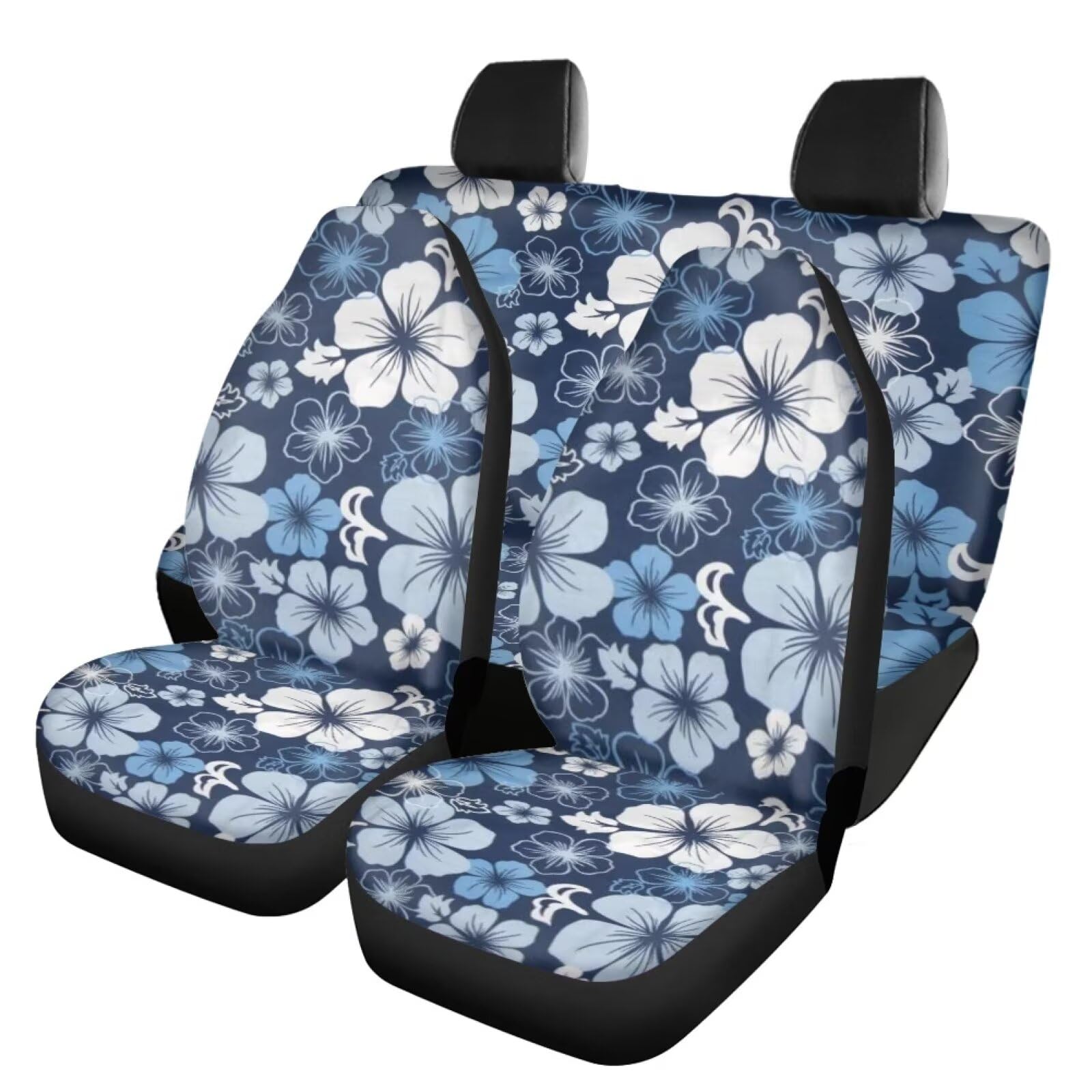 Photo 1 of Dreaweet Car Seat Covers Blue and White Hibiscus Car Accessories Interior Seat Protector Car Seat Cover Full Set Universal Front Seat Covers with Back Seat Cover for SUV Trucks Cars Sedan