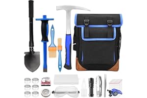 A PEERLESS SHOVEL 27pcs Geology tool kits，Rock mining tools，Rock hounding tools with exquisite accessory matching，Geological hammer and Foldable shovel(style001)
