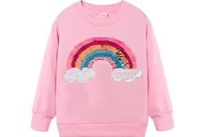 NUBEEHOHO Girls Rainbow Sweatshirts Long Sleeve Crewneck Cotton Pink Sequin Shirt Toddler Fall Pullover Tops Kids Rainbow Sweaters 6T