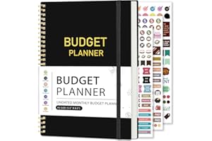 DOURA Monthly Budget Planner, Mouthly Budget Book with Expense Tracker Notebook, 5.5" x 8", 14 Months Undated Budget Planner and Monthly Bill Organizer with Inner Pocket, Stickers - Black