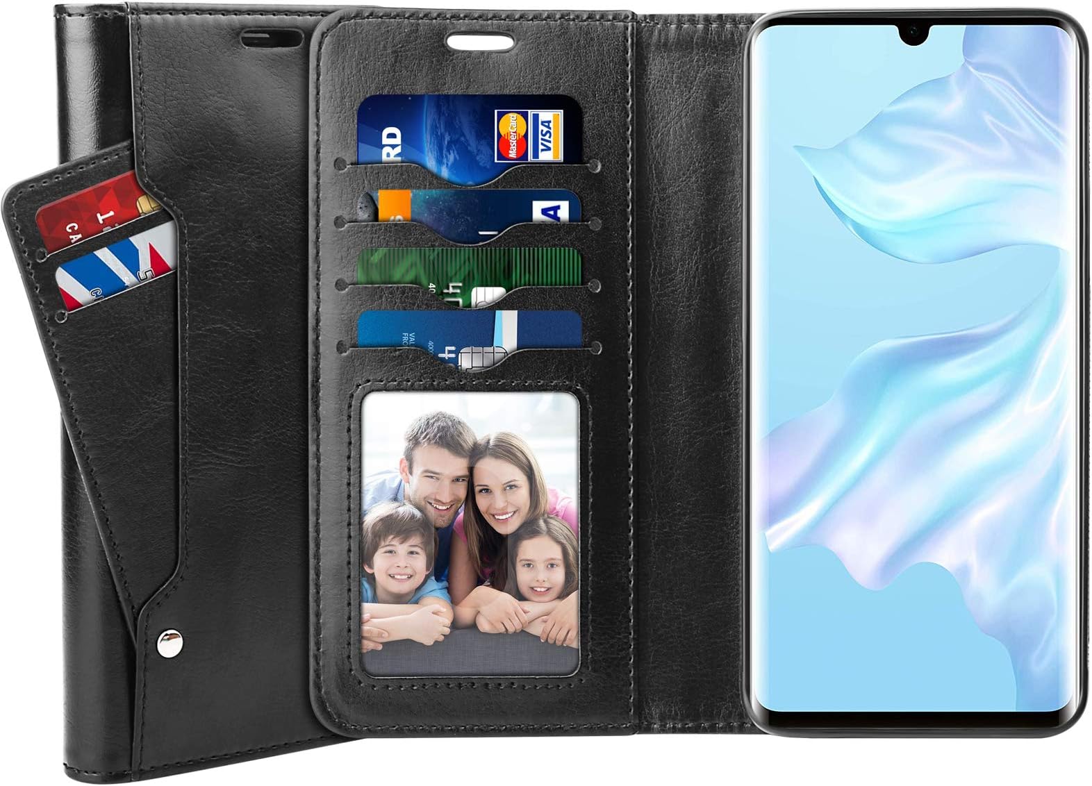 SUPTMAX Wallet Case for P30 Pro [Wireless Charging Compatible] P30 Pro Leather Wallet Case [6 Card Slots] P30 Pro Leather Case Cover (P30 Pro, Black)