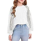 blibean Teen Girls Semi Formal Bloues Kids Lace Long Sleeve Shirts Size 6-15 Years