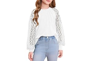 blibean Teen Girls Semi Formal Bloues Kids Lace Long Sleeve Shirts Size 6-15 Years