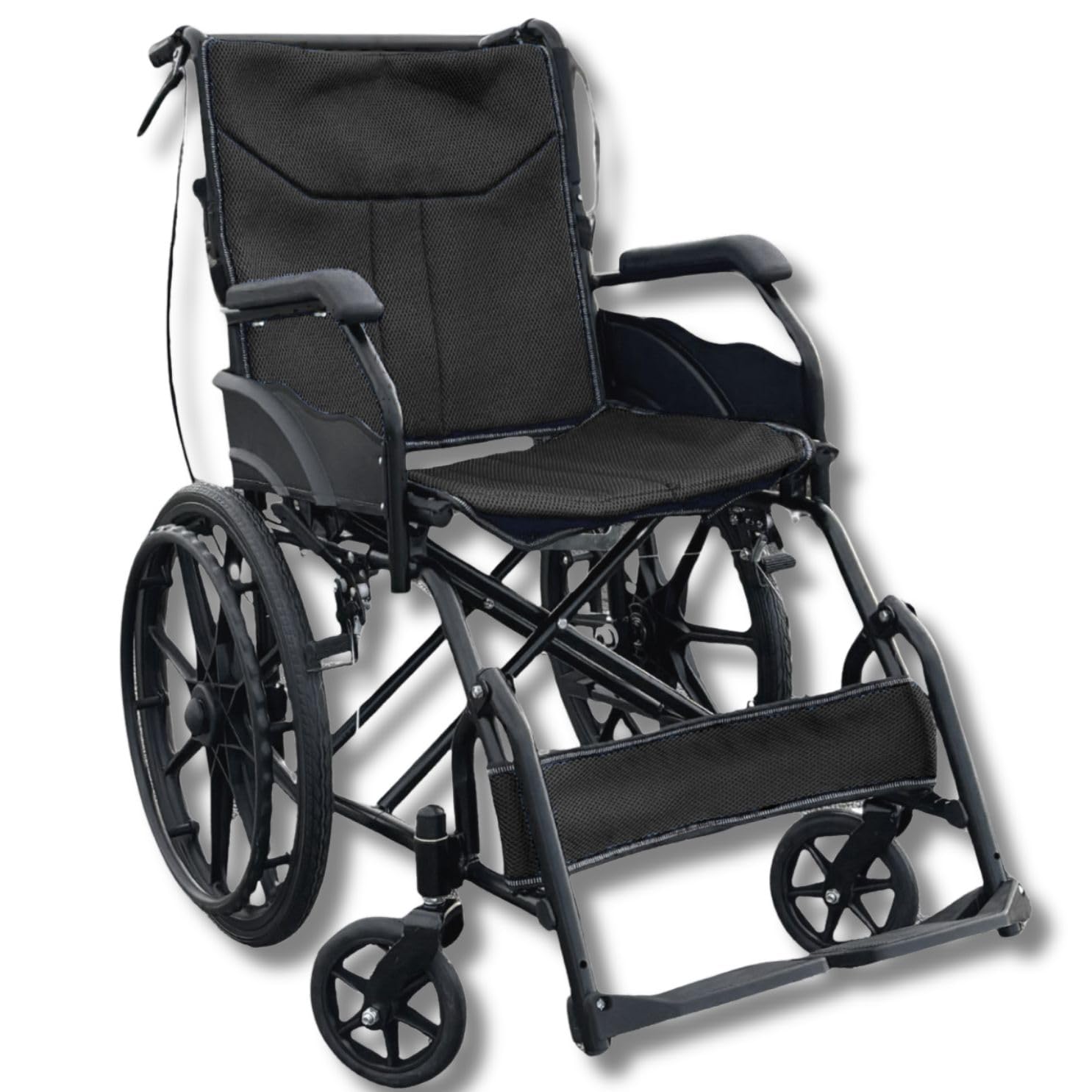 BANCIL 車椅子 自走式 折り畳み 軽量 コンパクト ノーパンク メッシュ取り外し洗濯可 介護 介助 高耐久 折りたたみ 20インチ 3カラー ブラック商品画像