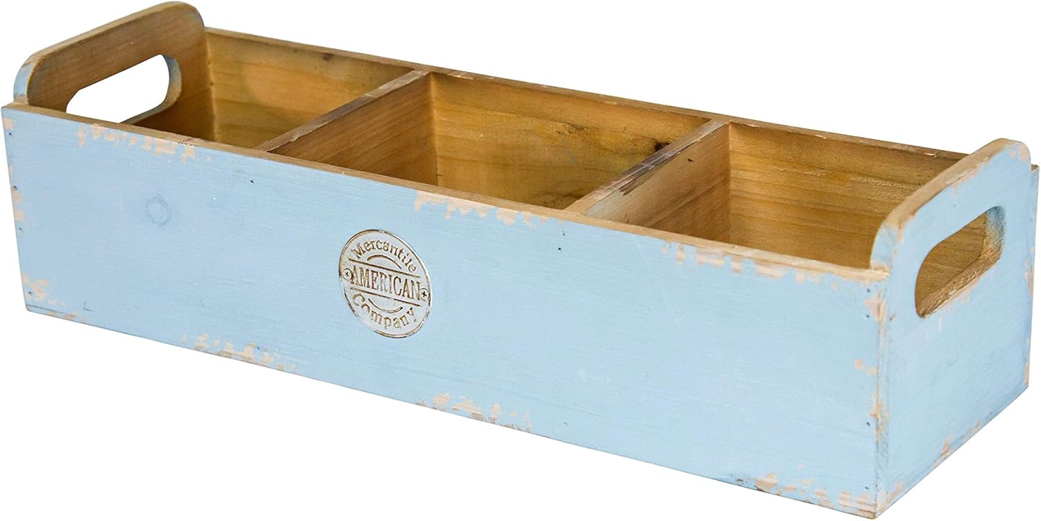Wood Planter Box Blue Wooden Planter with Divider Weathered Finish Indoor Outdoor Garden Decor