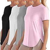 Locoowai 4 Pack Women's Workout Shirts UPF 50+ Athletic Breathable Short Sleeve Tops Quick Dry Split Hem Running Gym Yoga Tee