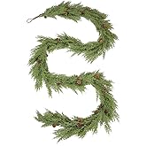 WBHome Real Touch Cypress Cedar & Pine Cone Evergreen Garland for Christmas Holiday Seasonal Outdoor/Indoor Home Decor, 9FT Long