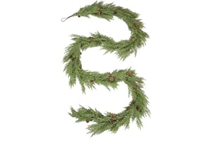 WBHome Real Touch Cypress Cedar & Pine Cone Evergreen Garland for Christmas Holiday Seasonal Outdoor/Indoor Home Decor, 9FT L
