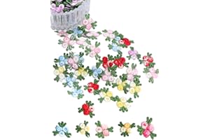 MSCFTFB 140 Pieces Mini Flower Patches for Clothes,Rose Lace Applique,Fabric Embroidery Patches Applique for Dress Jean Hat Backpack Headband Embellishment (Random)