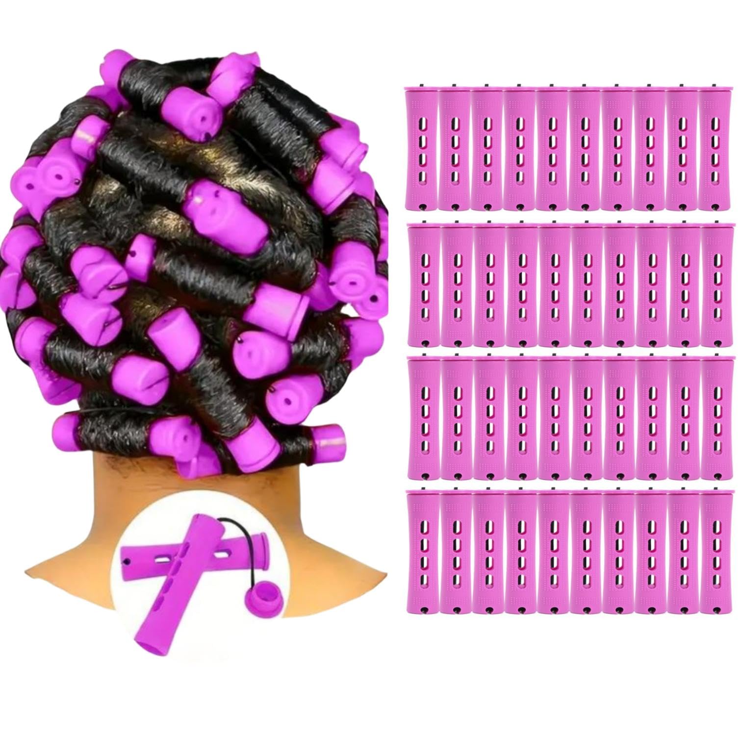Photo 1 of YOROSTAR Perm Rods Set for Natural Hair 40pcs Plastic Cold Wave Rods for Long Short Hair Rollers Large Hair Curling Rods for Women Purple