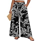 Aodemo Women's Plus Size Palazzo Pants Dressy Wide Leg Pants High Waist Casual Beach Flowy Culottes with Pockets