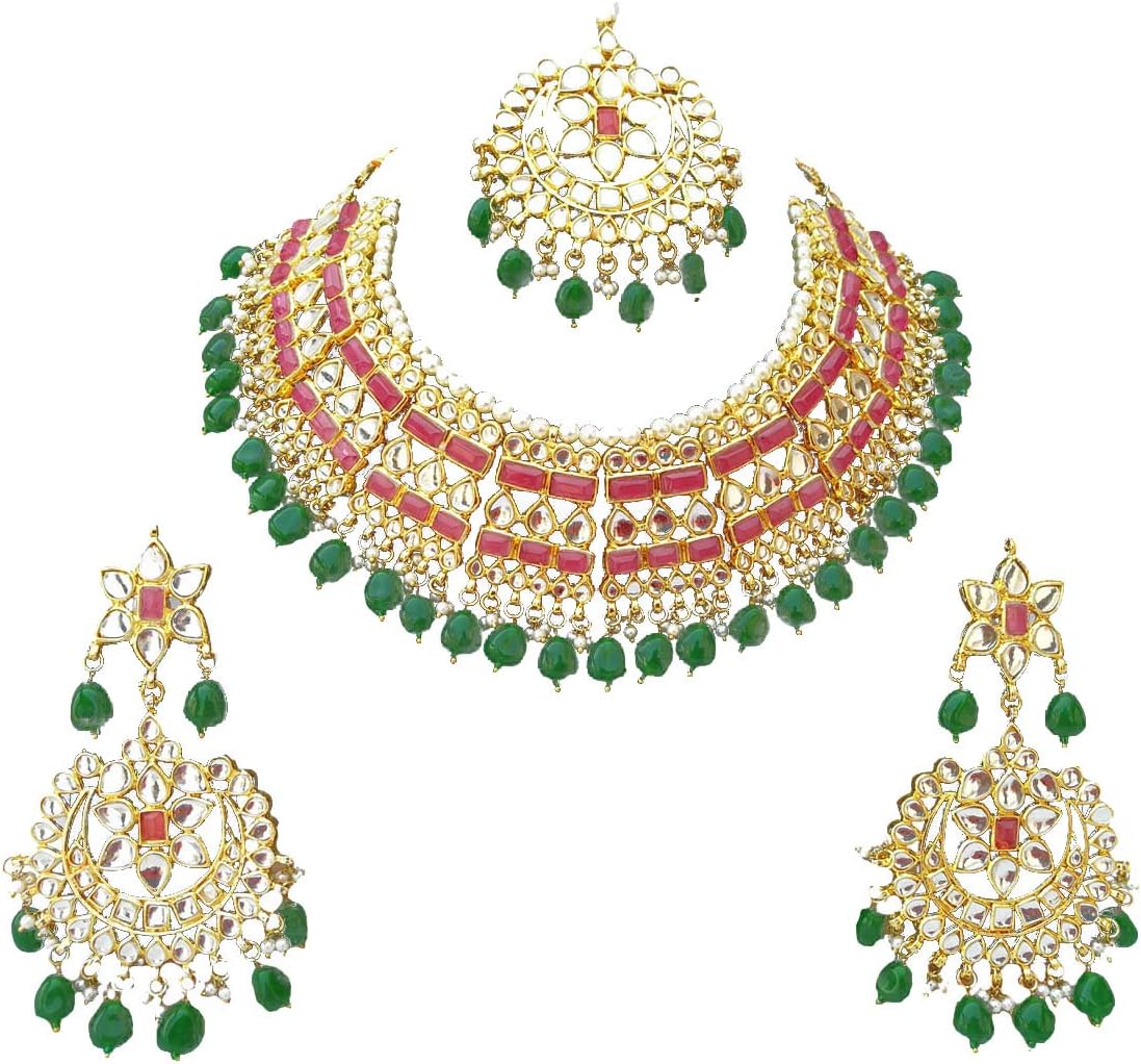 Retailbees Meena Kundan Indian Bridal Wedding Designer Gold Plated Pearls Choker Necklace Jewelry Set