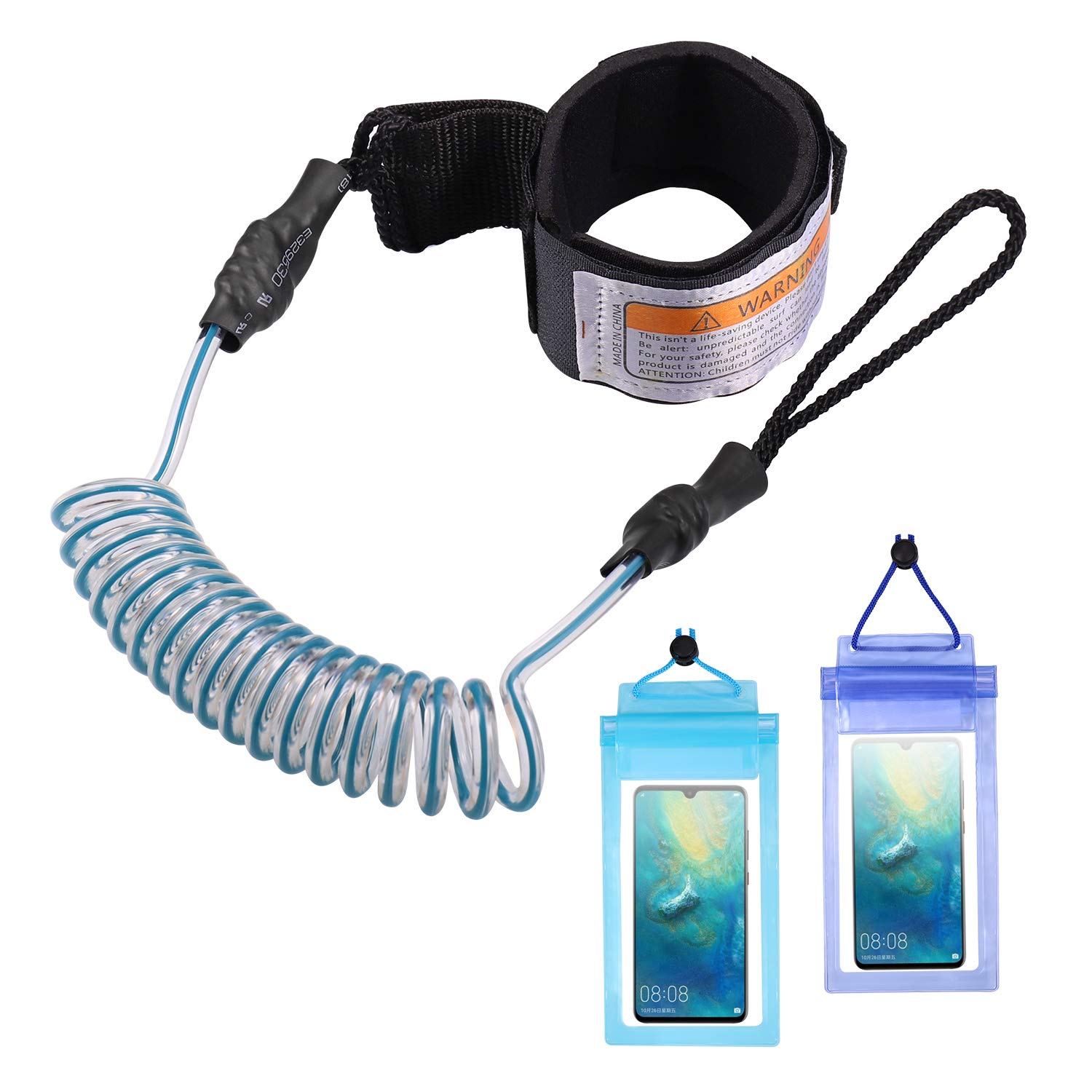 Zocipro Surfboard Leash with 2 Waterproof Phone Pouch, Durable Bodyboard Leash Surfing leash for Surfing on SUP Paddle Board, Stand up Paddle, Kayak Paddle Leash