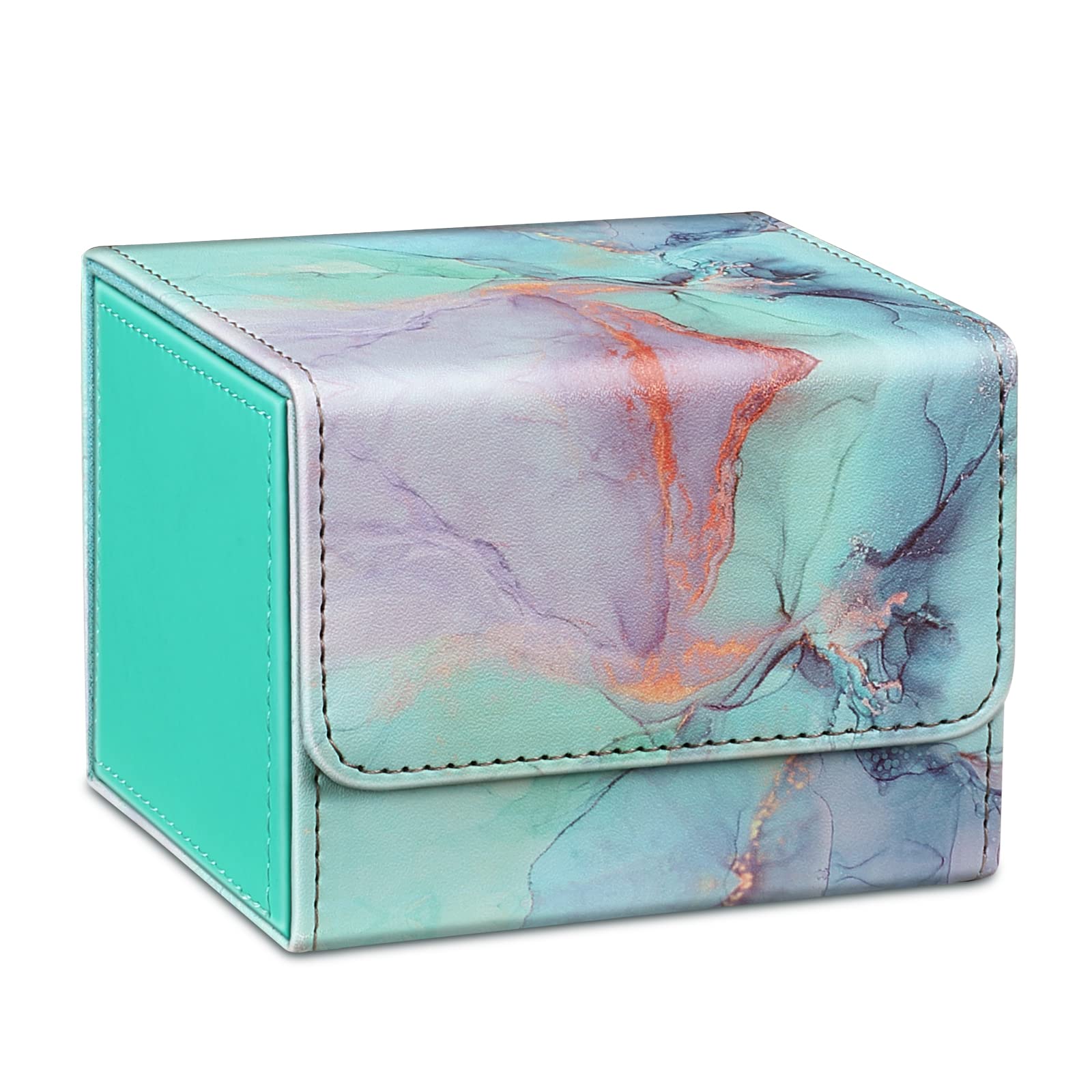 CaseBot Card Deck Box Compatible with MTG/TCG/CCG, Magnetic Game Card Case Large Size Fits Up 180+ Game Cards with PU Divider, Emerald Marble