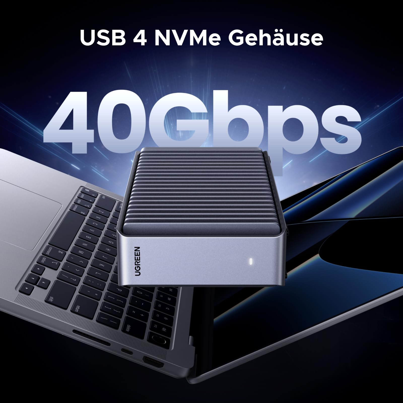 UGREEN 40Gbbps M2 SSD Gehäuse, USB4 nvme gehäuse kompatibel mit Thunderbolt 4 bis zu 3848MB/s, M.2 NVMe SSD Gehäuse kompatibel mit Mac mini M4, MacBook Pro M5 Pro/M5 Max, ASUS Z890 2