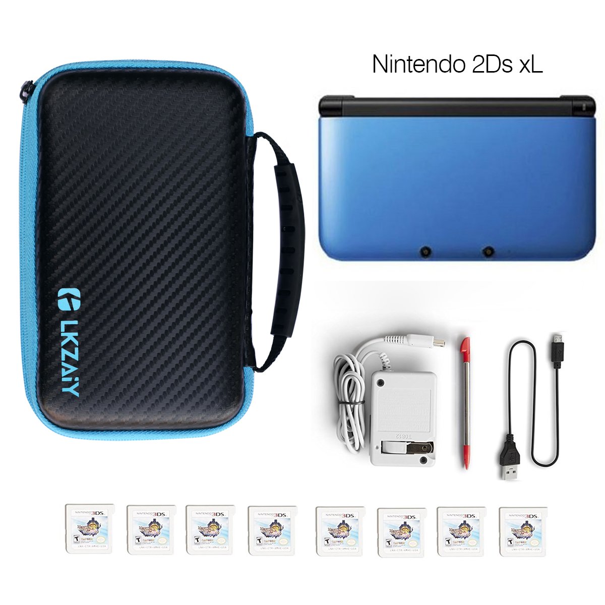 LKZAIY New Nintendo 3DS XL and 2DS XL Travel Carrying Case - Fits Wall Charger - Includes XL Stylus, 8 Game Storage, Accessories Pocket, Hard Shell and Screen Cloth(Black)