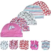 MAMIMAKA Baby Hat and Mittens Set Newborn Baby Hats Caps for Baby Boys Girls 0-6 Months 100% Cotton